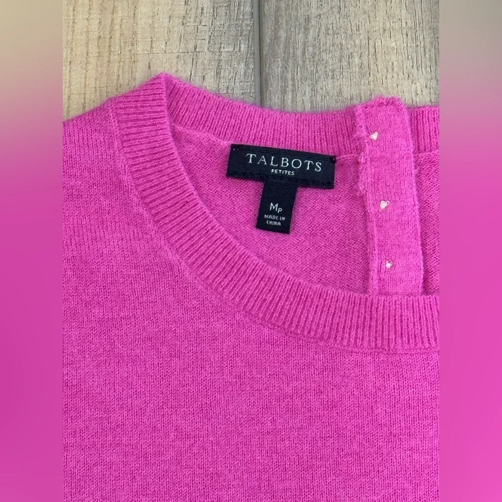 Talbots Vibrant Pink Knit Sweater Top Size Medium Petite - Picture 2 of 4